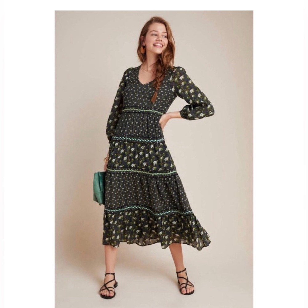 ANTHROPOLOGIE  Karoline Tiered Floral Maxi Dress